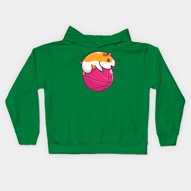 Cute Hamster Playing Ball Cartoon Kids Hoodie by Catalyst Labs